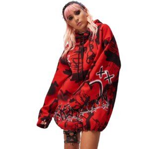 JADED LONDON Women's Graffiti Print Oversized Hoodie Size 4 In Red/Black